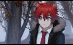  animal_humanoid black_bars clothed clothing day detailed_background forest grass hair humanoid jay-kura jay-kuro outside red_hair tree 