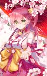  hololive japanese_clothes mikazukicrescent sakura_miko umbrella 