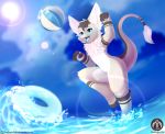  absurd_res ambiguous_gender anthro balls beach claws dragon genitals hi_res paws playful seaside senz smile solo sorvete water 