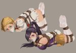  2girls absurdres bdsm blonde_hair blue_eyes bondage bound bound_arms bound_legs bound_wrists character_request dragon_quest feet gagged highres long_hair multiple_girls ponytail purple_hair rainnear restrained rope shibari short_hair thighhighs white_legwear 