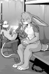  2020 2:3 annoyed anthro bed bunk_bed chair didelphid duo food fruit furniture greyscale hi_res lagomorph leporid male mammal marsupial monitor monochrome nude paris_(pit_fighters) pineapple pit_fighters plant rabbit rick_griffin virginia_opossum 