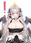  ! 1girl arms_under_breasts azur_lane bangs bare_shoulders between_breasts black_dress blush breasts cleavage commentary_request cowboy_shot dress eyebrows_visible_through_hair flight_deck formidable_(azur_lane) frilled_dress frills grey_hair hair_ribbon highres hoerutarou jewelry large_breasts long_hair long_sleeves looking_at_viewer manjuu_(azur_lane) pouty_lips red_eyes revision ribbon rigging simple_background solo tearing_up twintails two-tone_dress two-tone_ribbon very_long_hair white_background 