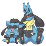  1:1 2020 ambiguous_gender anthro baby_pok&eacute;mon black_body black_fur blue_body blue_fur bodily_fluids canid canine crying duo eyes_closed frown fur hand_on_head head_pat lucario mammal momopom nintendo open_mouth pok&eacute;mon pok&eacute;mon_(species) red_eyes riolu simple_background sitting sweat sweatdrop tears video_games white_background yellow_body yellow_fur 