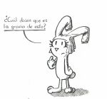  check_translation clothing comic dialogue el_se&ntilde;or_erizo eyelashes fanny female hi_res humor lagomorph leporid mammal meme monochrome rabbit simple_background solo spanish_text text translation_request wardrobe_malfunction 