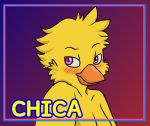  avian beak bird blush chica_(fnaf) chicken feathers female five_nights_at_freddy&#039;s galliform gallus_(genus) hi_res nude phasianid poster profile_picture smile solo vertix video_games 