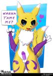  &lt;3 2020 anthro blackeyes canid canine digimon digimon_(species) digital_media_(artwork) english_text erection fluffy fluffy_tail fox fur genitals hi_res male mammal needy nude penis renamon solo speech_bubble text wunderhase 