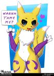  &lt;3 anthro blackeyes breasts canid canine digimon digimon_(species) digital_media_(artwork) english_text female fluffy fluffy_tail fox fur genitals hi_res mammal needy nude pussy renamon solo speech_bubble text wunderhase 