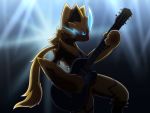  2020 4:3 anthro blue_eyes finger_claws fur fur_tuft glowing glowing_eyes holding_musical_instrument holding_object kemonobito legendary_pok&eacute;mon musical_instrument nintendo pok&eacute;mon pok&eacute;mon_(species) solo tuft video_games yellow_body yellow_ears yellow_fur zeraora 