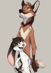  2020 anthro black_body black_fur brown_body brown_fur canid canine duo fur grey_background hands_on_hips hi_res mammal maned_wolf naavel nude open_mouth open_smile simple_background smile smores_(ribbontini) standing vulpesvant vulpesvant_(character) white_body white_fur 
