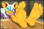  5_toes anthro barefoot breasts chaos_emerald chiropteran clothed clothing feet female foot_focus humanoid_feet mammal membrane_(anatomy) membranous_wings one_eye_closed pawneddyfurry rouge_the_bat signature smile soles solo sonic_the_hedgehog_(series) toes video_games wings wink 