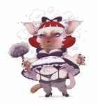  2020 annoyed anthro apron black_nose blush breasts cavitees chest_tuft clothing domestic_cat embarrassed feather_duster felid feline felis female footwear fur hair high_heels maid_uniform mammal pawpads shoes short_stack simple_background solo standing tuft underwear uniform white_background 