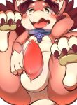  &lt;3 &lt;3_eyes 2019 3_toes animal_genitalia animal_penis anthro balls blush claws cute_fangs digitigrade dragon fangs fur genitals granblue_fantasy hand_behind_head hi_res looking_at_viewer male multicolored_body multicolored_fur pawpads paws penis red_body red_fur ronchainu simple_background solo spikes tapering_penis toes tongue tongue_out two_tone_body two_tone_fur vyrn white_background yellow_eyes 