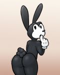  4:5 anthro avioylin bubble_butt butt clothing cute_face disney gloves handwear lagomorph leporid long_ears looking_at_viewer male mammal naughty_face nude oswald_the_lucky_rabbit rabbit simple_background simple_eyes solo thick_thighs toony 