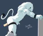  2020 anal anal_penetration anthro arm_support athletic athletic_male balls black_clothing black_underwear bodily_fluids bottomwear chirasgi clothed clothing dripping felid genital_fluids genitals hi_res leaning leaning_forward leo_(saitama_seibu_lions) lion male mammal mane mascot nipples nippon_professional_baseball object_in_ass pantherine pants pants_down partially_clothed penetration penis pink_nipples precum precum_drip saitama_seibu_lions simple_background solo sweat tail_tuft tuft underwear underwear_down white_balls white_bottomwear white_clothing white_mane white_pants white_penis wristband 
