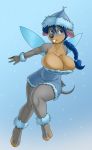  anklet anthro big_breasts blue_clothing blue_eyes breasts buckteeth clothing creatiffy dress fairy female fur gradient_background grey_body grey_fur hi_res huge_breasts jewelry mammal mouse murid murine paulina_(thea_sisters) rat rodent simple_background solo teeth wings 
