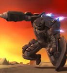  1boy commentary earth_defense_force fencer_(edf) helmet maku_ro motion_blur power_armor shield simple_background solo thrusters 