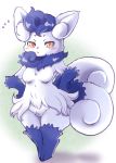  2020 2_tails anthro blue_body blue_fur blue_hair blush breasts curled_tail featureless_breasts female fur hair hand_on_hip meowstic multi_tail nintendo nude pok&eacute;mon pok&eacute;mon_(species) setouchi_kurage solo video_games white_body white_fur yellow_eyes 