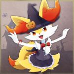  1:1 3_fingers amber_eyes anthro braixen cheek_tuft chest_tuft clothed clothing dipstick_tail dress facial_tuft fangs fingers frilly frilly_clothing frilly_dress front_view fur fur_tuft hat headgear headwear inner_ear_fluff kemonobito looking_at_viewer multicolored_tail nintendo open_mouth pok&eacute;mon pok&eacute;mon_(species) solo tongue tuft video_games white_body white_fur yellow_body yellow_ears yellow_fur yellow_tail 