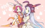  2girls absurdres animal_ears bunny_ears bunny_tail closed_mouth fae_(fire_emblem) fake_animal_ears fake_tail fire_emblem fire_emblem:_the_binding_blade fire_emblem_heroes from_side gloves green_eyes heterochromia highres idunn_(fire_emblem) juria0801 long_hair multiple_girls open_mouth pointy_ears purple_hair red_eyes short_hair tail twitter_username white_gloves 