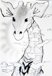  ambiguous_gender cloud conditional_dnp eyelashes feral fur giraffe giraffid greyscale mammal monochrome simple_background solo stripes sun traditional_media_(artwork) trunchbull white_background 