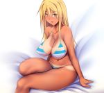  1girl amagasahigasa bikini blonde_hair dark_skin highres long_hair original swimsuit tan tanline yellow_eyes 