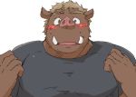  2013 anthro blush clothing humanoid_hands kemono male mammal overweight overweight_male portrait shirt simple_background solo suid suina sus_(pig) topwear train_(artist) tusks white_background wild_boar 