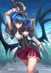  1girl absurdres adsouto ahoge bat_wings blue_hair blue_sky blush breasts demon_wings eyebrows_visible_through_hair green_hair high_school_dxd highres holding holding_sword holding_weapon huge_filesize huge_weapon kuoh_academy_school_uniform large_breasts large_wings looking_at_viewer multicolored_hair paid_reward patreon_reward school_uniform short_hair skirt sky smile solo streaked_hair sword tree two-tone_hair weapon wings xenovia_quarta yellow_eyes 