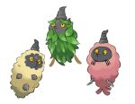  burmy burmy_(plant) burmy_(sandy) burmy_(trash) commentary creature english_commentary full_body gen_4_pokemon no_humans pokemon pokemon_(creature) simple_background squeakykins white_background yellow_eyes 