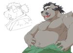  2012 anthro belly canid canine canis domestic_dog facial_hair humanoid_hands kemono male mammal moobs mustache overweight overweight_male simple_background solo train_(artist) white_background 