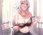  blush bra breasts cleavage cropped fate/grand_order fate_(series) happymonk jeanne_d&#039;arc_(fate) jeanne_d&#039;arc_alter long_hair navel skirt underwear undressing waifu2x white_hair yellow_eyes 