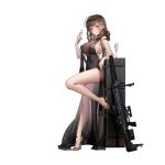  1girl alternate_costume armlet bangs bare_legs black_dress black_hair blunt_bangs breasts champagne_flute cleavage covered_navel cup dress drinking_glass dsr-50_(girls_frontline) earrings evening_gown eyebrows_visible_through_hair full_body girls_frontline gun high_heels jewelry large_breasts liduke long_hair looking_at_viewer necklace official_art parted_lips red_eyes rifle ring see-through sidelocks sniper_rifle solo standing standing_on_one_leg strap_gap transparent_background weapon weapon_case 