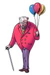  2:3 absurd_res anthro balloon bottomwear business_suit cane clothed clothing digital_media_(artwork) eyewear glasses hair hi_res mammal necktie p5ych pants solo staff suit 