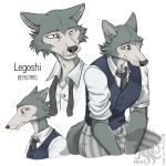  1:1 2020 anthro beastars black_nose bottomwear canid canine canis clothing legoshi_(beastars) male mammal pants rikatieck shirt simple_background solo text topwear vest whiskers white_background wolf 