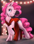  blep clothed clothing dress equid equine female friendship_is_magic hi_res horse lights looking_at_viewer mammal my_little_pony one_eye_closed pinkie_pie_(mlp) pony red_clothing red_dress silfoe solo tongue tongue_out wink 