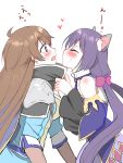  animal_ears artist_request blue_eyes blush brown_hair cape cat_ears cat_girl closed_eyes collar_grab dress genderswap genderswap_(mtf) gloves imminent_kiss kyaru_(princess_connect) long_hair princess_connect! princess_connect!_re:dive purple_hair shoulder_armor sleeveless sleeveless_dress yuri yuuki_(princess_connect) 