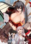  4girls animal_ears azur_lane bare_shoulders black_hair blue_eyes breasts brown_hair brown_legwear bunny_ears butterfly_hair_ornament cleavage commentary_request dark_blue_hair dress dunkerque_(afternoon_aphrodite)_(azur_lane) dunkerque_(azur_lane) film_strip from_above full_body glasses grey_hair hair_ornament hair_ribbon highres huge_breasts jacket jean_bart_(azur_lane) long_hair marshall_k mask mask_on_head medium_breasts multiple_girls off-shoulder_kimono red_eyes ribbon round_eyewear small_breasts souryuu_(azur_lane) taihou_(azur_lane) twintails white_dress white_jacket 