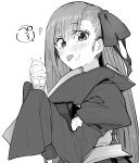 1girl fate/extra fate/extra_ccc fate_(series) food food_on_face greyscale hair_ribbon highres ice_cream_cone long_hair meltryllis monochrome ribbon sleeves_past_fingers sleeves_past_wrists tongue tongue_out waira white_background 