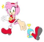  5_toes ambiguous_gender amy_rose anthro barefoot boots chao_(sonic) chujam clothing duo eulipotyphlan feet female foot_fetish footwear gloves handwear hedgehog mammal sniffing soles sonic_the_hedgehog_(series) toes 