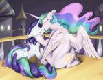  age_difference balcony blush castle duo equid eyes_closed female female/female feral friendship_is_magic horn kissing larger_female mammal my_little_pony night older_female princess_celestia_(mlp) rarity_(mlp) silfoe size_difference smaller_female unicorn winged_unicorn wings younger_female 