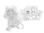  2020 animal_crossing anthro beardo_(animal_crossing) bodily_fluids chibi clothing crying facial_hair gaston_(animal_crossing) group lagomorph leporid male mammal mike_cubes mustache necktie nintendo rabbit shirt simple_background slightly_chubby sweat tears topwear ursid video_games white_background 