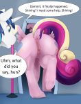  absurd_res anus big_butt butt dialogue english_text equid equine female feral friendship_is_magic genitals hi_res horn male mammal my_little_pony open_mouth pegasus princess_cadance_(mlp) pussy shining_armor_(mlp) silfoe stuck tail_aside text tongue unicorn wings 