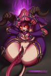  2:3 ankle_grab clothing covering covering_crotch darksiders_genesis demon female hi_res leg_grab legwear marmar slightly_chubby solo spreading thick_thighs thigh_highs 