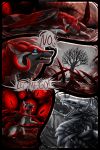  2017 2:3 4_toes black_lips blue_eyes canid canine comic detailed_background digital_media_(artwork) duo english_text feathered_wings feathers fur hi_res horn hybrid lips mammal open_mouth red_body red_feathers red_fur sitting soulsplosion teeth text toes tongue tree wings 