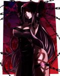  1girl absurdres alter_servant black_dress breasts cape chain cleavage cloak demonx20 dress fate/grand_order fate/stay_night fate_(series) highres holding hood hooded_cape hooded_cloak large_breasts leg_tattoo long_hair looking_at_viewer medusa_(lancer)_(fate) medusa_(lancer_alter)_(fate) petrification purple_hair rider solo tattoo thighhighs very_long_hair yellow_eyes 