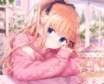  blue_eyes blush bow cropped date_situation_zukan flowers kimishima_ao long_hair orange_hair pink ponytail saijo_melia 