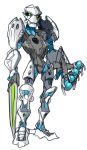  armor bionicle blue_tongue digital_drawing_(artwork) digital_media_(artwork) green_eyes gun handgun hi_res holding_object holding_sword holding_weapon humanoid lego lightsource looking_at_viewer machine male mask matoro melee_weapon multicolored_body not_furry open_mouth ranged_weapon robot simple_background solo standing sword toa tongue two_tone_body weapon white_background 
