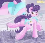  absurd_res city clothing coco_pommel_(mlp) destruction dialogue equid equine female feral friendship_is_magic hi_res horse larger_female macro mammal my_little_pony nignogs panties pony rarity_(mlp) size_difference suri_polomare_(mlp) train underwear vehicle 