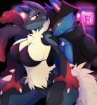  anthro bra breasts clothing duo female hi_res lapdance looking_at_viewer male mega_evolution mega_lucario navel nintendo panties pok&eacute;mon pok&eacute;mon_(species) red_eyes skwidbone underwear video_games 