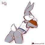  1:1 anthro buckteeth bugs_bunny bulge butt clothed clothing fingers from_behind_position fur gloves grey_body grey_ears grey_fur grey_tail handwear hi_res iztli jockstrap lagomorph leporid looking_back looney_tunes male mammal presenting rabbit sex simple_background smile solo space_jam teeth text topwear two_tone_tail underwear url warner_brothers white_background white_body white_clothing white_fur white_gloves white_tail white_topwear 