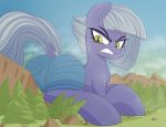  angry anus_outline bodily_fluids equid equine female feral friendship_is_magic hi_res horse limestone_pie_(mlp) looking_back lying macro mammal my_little_pony nignogs on_front pony sweat teeth tree 